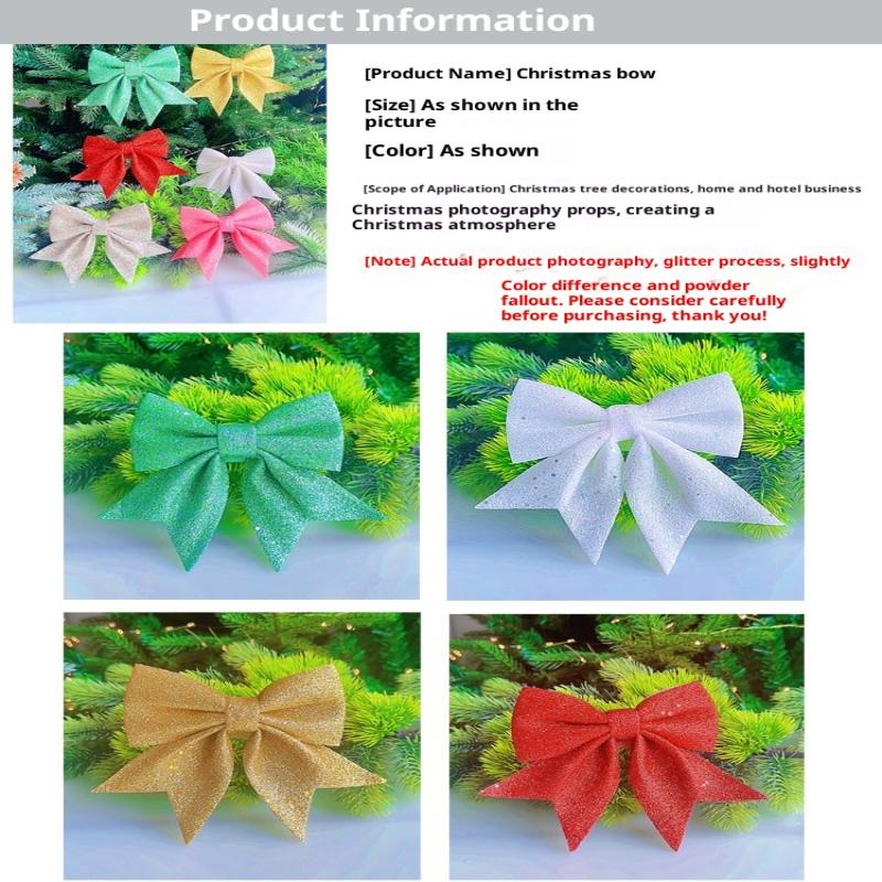 1/2Pcs Large Red Gold Sparkling Bow Glitter Christmas Ribbon Bowknot Xmas Tree Hanging Ornaments  Year Home Decoration