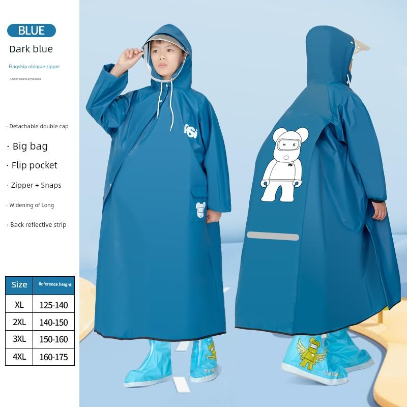 Kids Raincoat Boys and Girls Children's Zip School Bag Primary School Students Go to School Full Body Rainproof Poncho