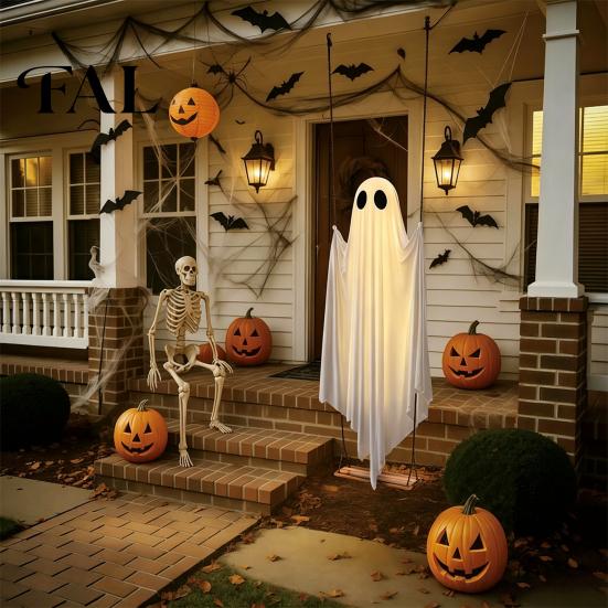 Halloween Hanging Ghost Decorations Swing Decor with String Lights, Glowing Floating Easy Assembly Ghosts Ornament for Yard Tree, Outdoor Spooky Party