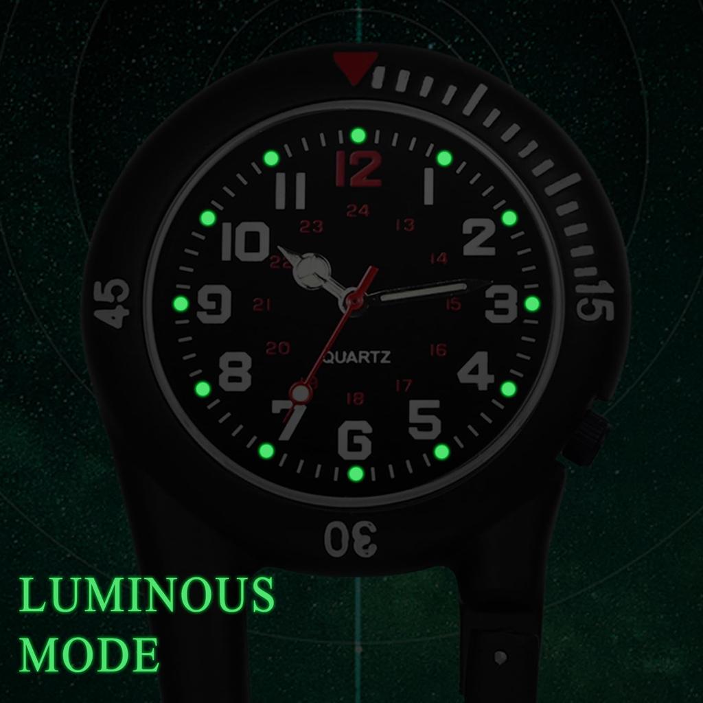 Wodoodporny, Odporny na deszcz, Sportowy, Praktyczny, Z klipsem Zegarek Pielęgniarski z brelokiem do aktywności na świeżym powietrzu i wspinaczki górskiej - Czarny