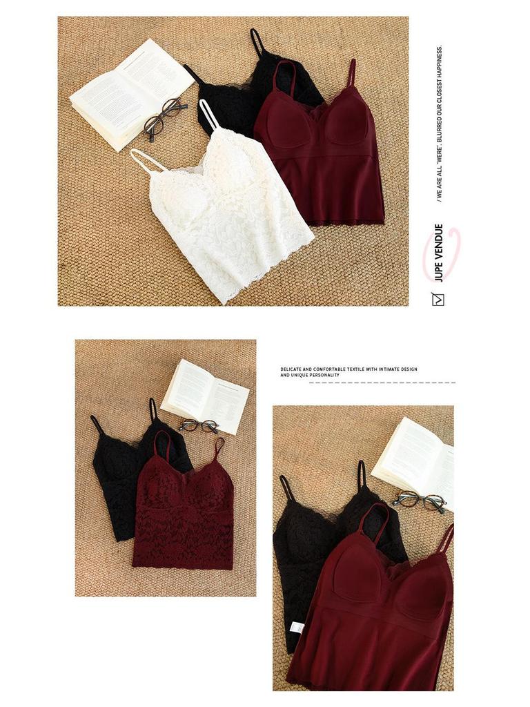 Fleece-Lined Lace Camisole with Chest Pad - Autumn/Winter Slimming Anti-Exposure Top