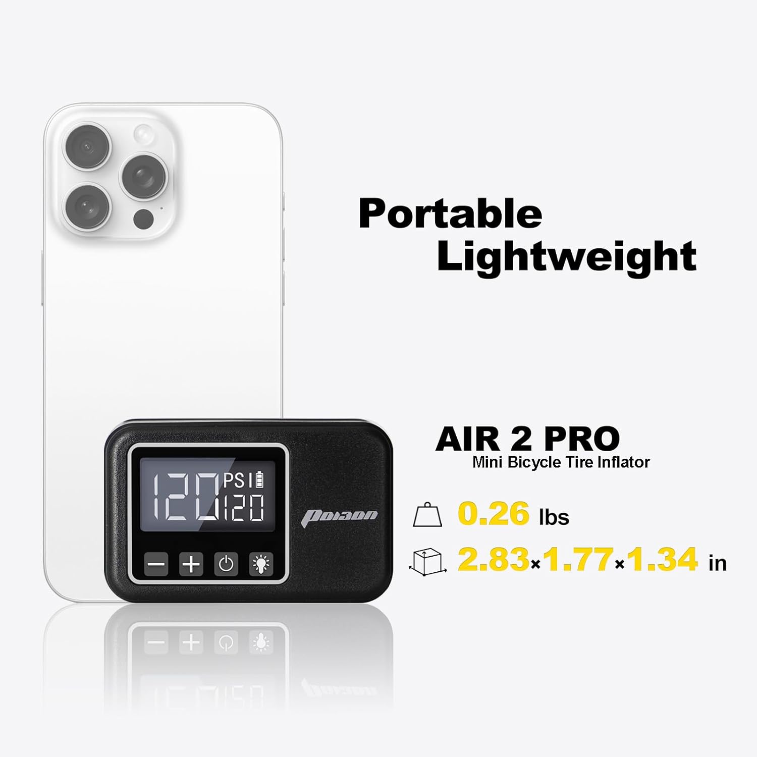 

Mini Electric Bike Pump with Gauge, 120 PSI, Fast Inflate, Portable, Presta/Schrader, for E-Bike, Mountain, Road, Gravel United States