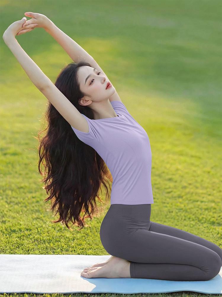 Women s Quick-Dry Breathable Yoga Suit: Fresh, Comfortable Short Sleeve Top for Spring/Summer Pilates Training XL