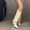 Fashion Women's Knee High Boots Fashion Thick-heeled Pointe Leather Boots Designer Belt Buckle High-Tube Long Boots Women Knight Booties