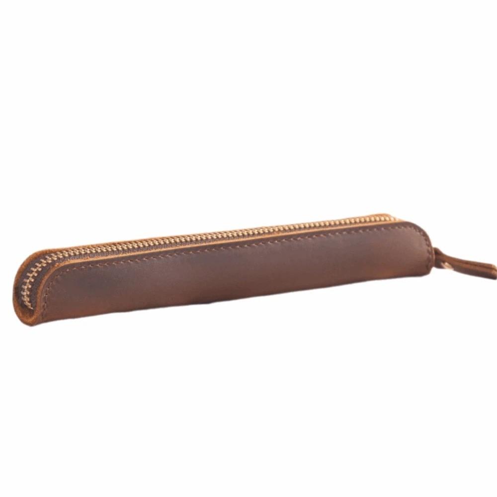 

Cowhide Leather Pen Bag Retro Electronic Writing Pen Protective Creative Pencil Case Student коричневый