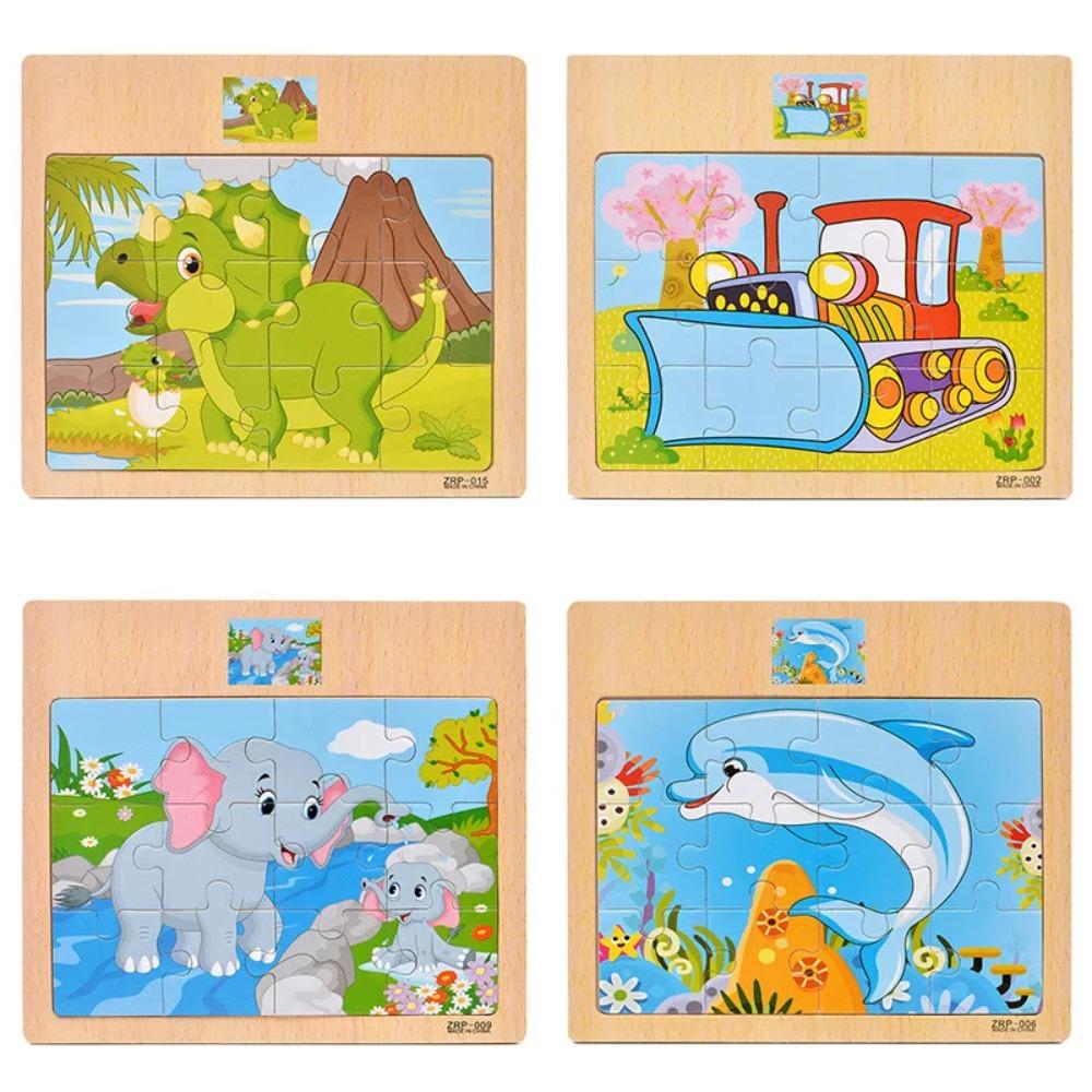 12 Pezzi Puzzle 3D in Legno per Bambini Animali dei Cartoni Animati e Traffico Educativi Giocattoli per Bambini All'Ingrosso