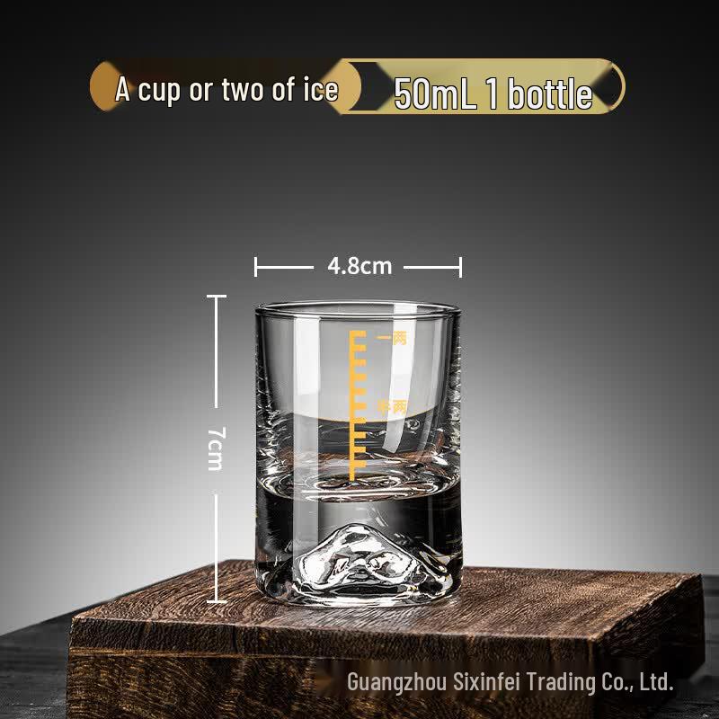MDNG Handmade Ice Mountain Glass Liquor Cups with Gold Scale, 50ml (Set of 2)