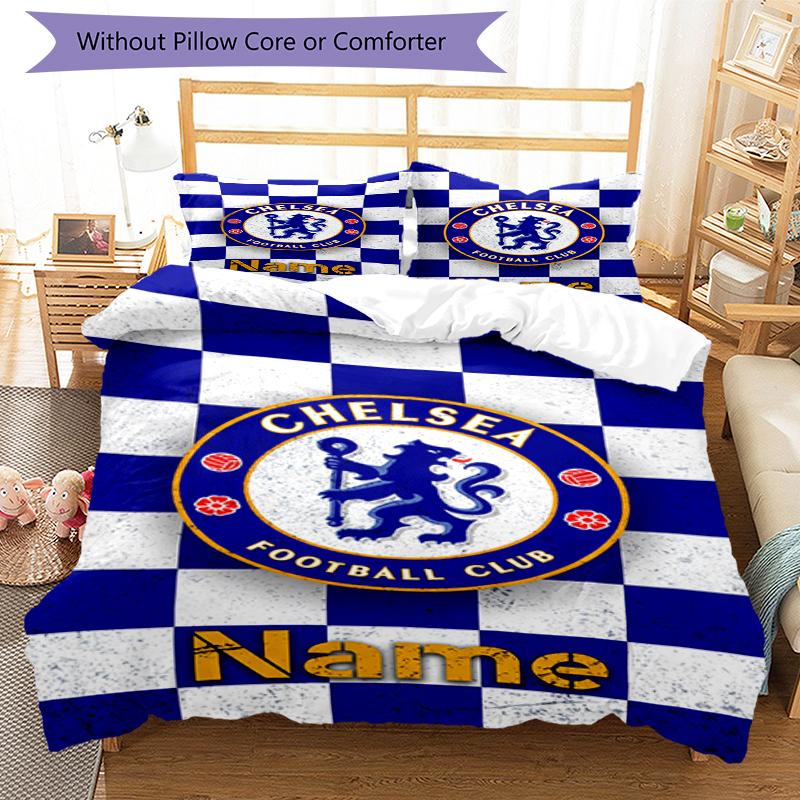 3Pcs Custom Name Chelsea Football Club Bedding Set Duvet Cover Closure Includes 1Duvet Cover 2Pillowcases Soft And Comfortable For All Seasons