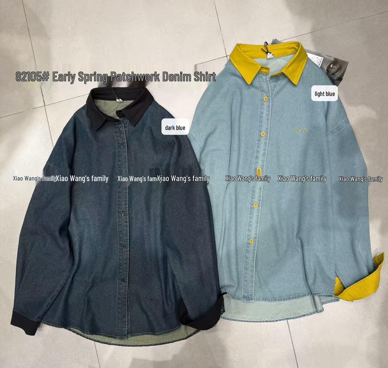 

Женская джинсовая рубашка Xiao Wang s 82105 на раннюю весну, корейского кроя, свободного силуэта, больших размеров, в стиле кэжуал, с лоскутным дизайном и длинными рукавами One Size светло-синий
