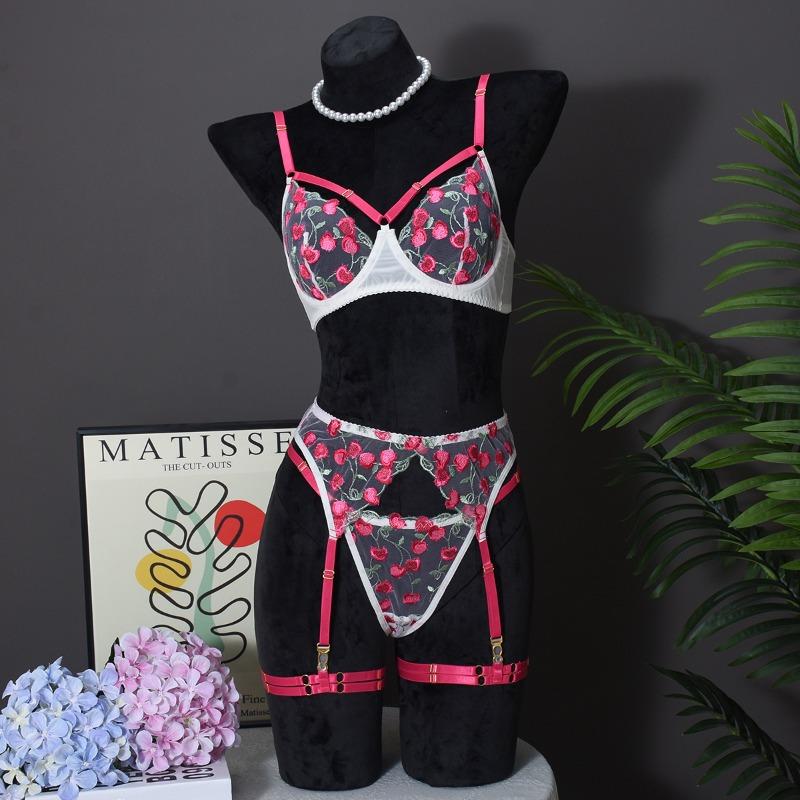 Sex Underwear Perspective Pack Contrasting Mesh Embroidery Bra Sexy Temptation Set