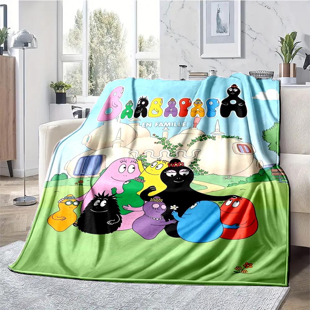 Barbapapa Theme Printed Blanket - Perfect for Couch, Bed, Travel & Outdoor Use | Machine Washable, Cozy & Durable.