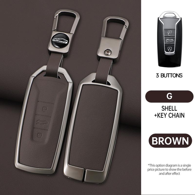 Styling Mouldings Leather Car Remote Key Case Fob Cover Holder Shell Bag For VW Volkswagen Touareg 2019 2020 2021 2022 Auto Keyc