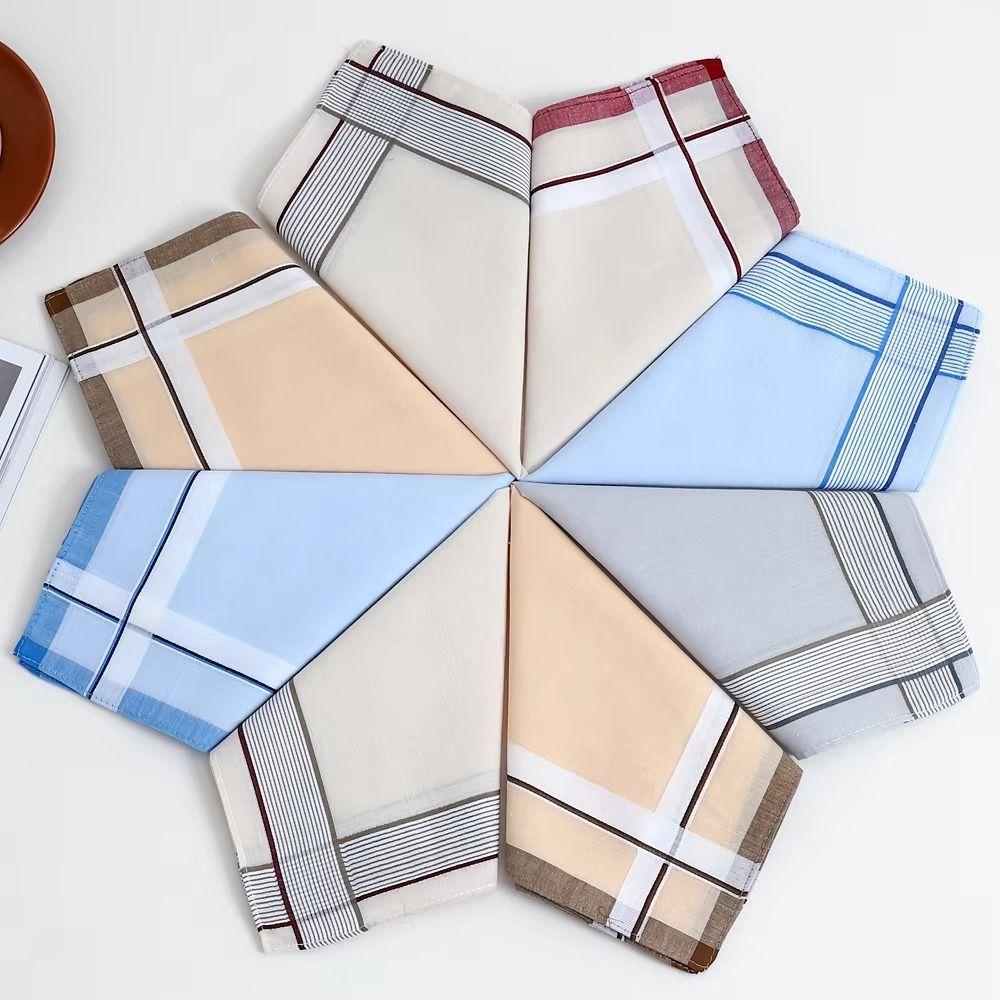 12Pcs/Set Sweat Absorbent Pocket Plaid Square Towel Men's Cotton Handkerchiefs  Wedding Season