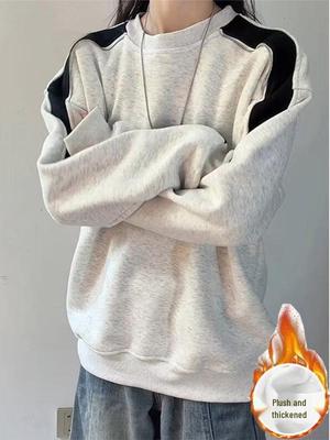 Unisex Winter Patchwork Fleece Hoodie - Round Neck, Youth Fashion, Casual Sports Pullover