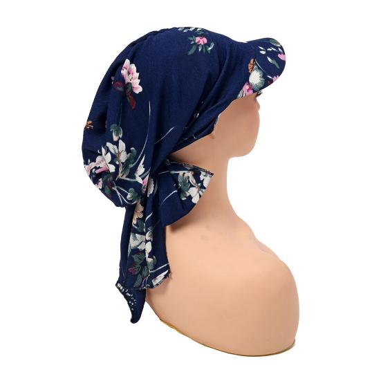 Women Headscarf Hat Flower Pattern Lace-up Ribbon Turban Hat Outdoor Travel Cycling Sunshade Cap Headwear