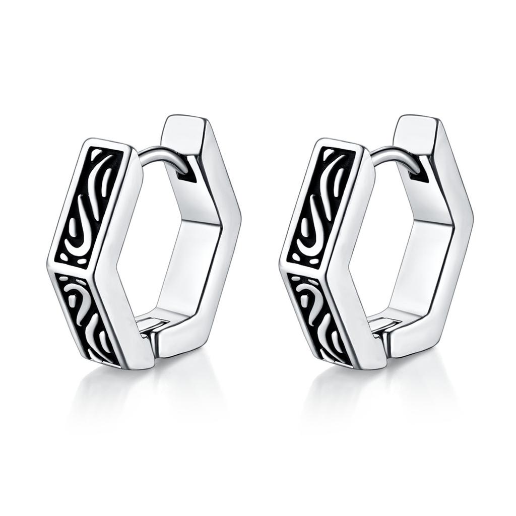 Vnox Retro Triangle Hoop Earrings for Men Dad Husband Boyfriend, Stainless Steel New Gothic Geometric Ear Gifts Jewelry