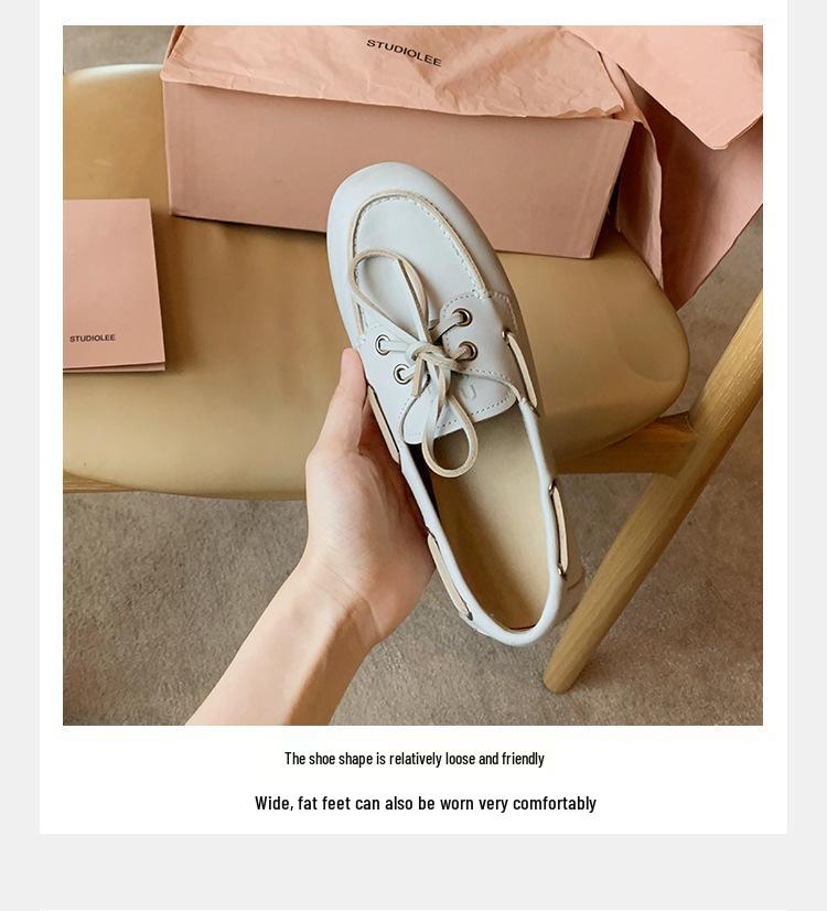 British Style Sheepskin Leather Lace-Up Women’s Loafers - Soft Sole Slip-On Flat Shoes for Autumn