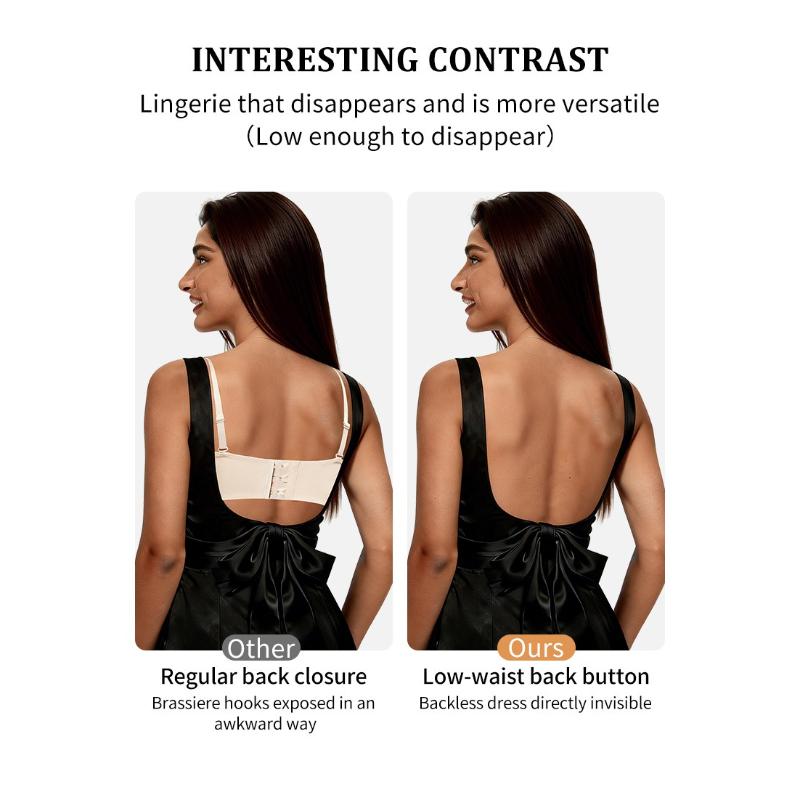 Women Seamless Deep U Backless Bralette Wireless Removable Padded Bra Breathable Crop Top