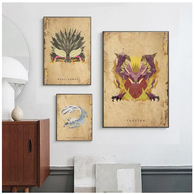 Monster Hunter Poster Hanging Painting Japanese-Style Game Animated Cafe Canvas Painting Wall Pictures for Living Room Art