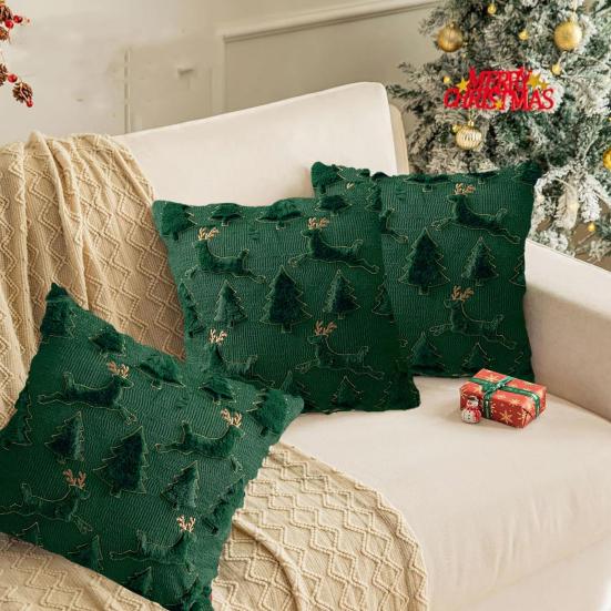 Christmas Pillowcase 3D Embroidery Tree Pattern Winter Holiday Throw Pillow Cushion Cover Festive Home Decor