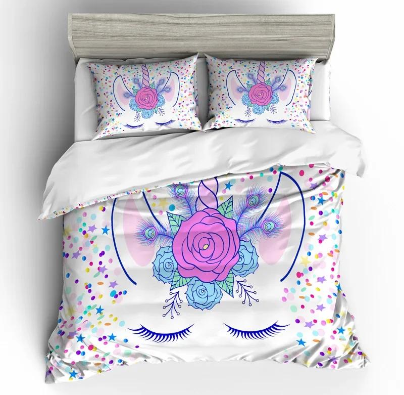 Young Girls Unicorn Soft Duvet Cover Set Ful Quen Sized Dimensions Warm Comforter Cover Children Kids Beding Set Carton Soft Microfiber Bedspread 200c