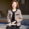 Mid-Aged Women's Casual Plaid Knit Jacket