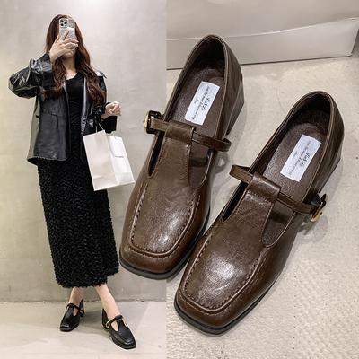 Retro Mary Jane Shoes Women's 205 Spring New French Temperament Elegant Buckle Square Head Light Mouth Thick Heel Commuter Shoes