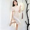 Beige lace national style new Chinese style Suzhou medium and long cheongsam improved young girl high sense small man