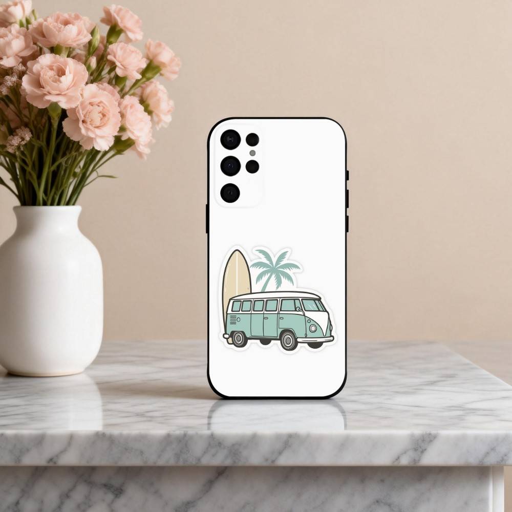 C-Combi Van Surf Art Phone Case For Samsung S25,24,23,22,30,21,10,9,Ultra,Plus,Lite,FE,4,5 G Soft Black Case