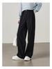 2026 Women's Black Cotton High-Waisted Wide-Leg Pants - Loose, Slimming, and Floor-Length for Spring and Autumn.