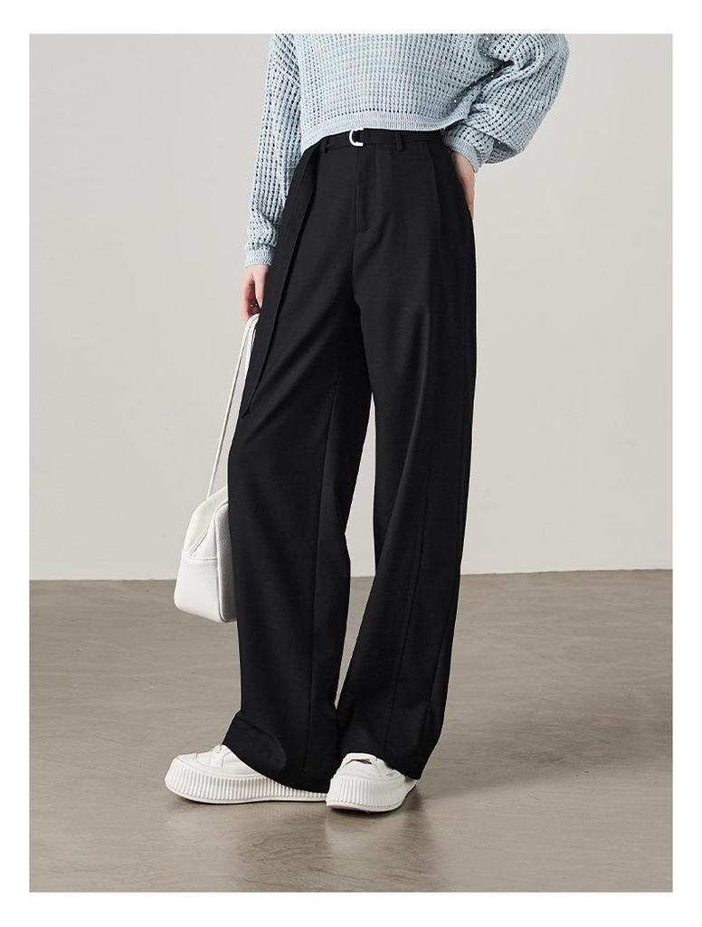 2026 Women's Black Cotton High-Waisted Wide-Leg Pants - Loose, Slimming, and Floor-Length for Spring and Autumn.