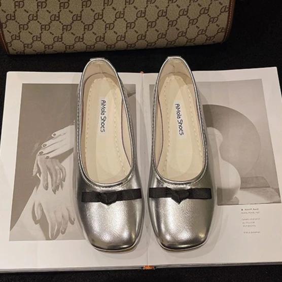 Fashion French Elegant Bow Flat Shoes 2024 Spring New Round Head Comfortable Suede Leather Women's Mary Janes Shoes