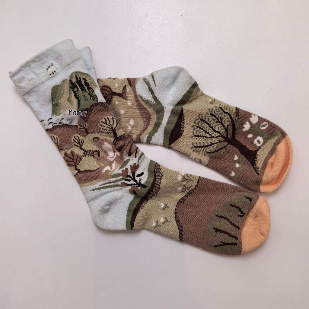 French Bonne Maison Retro Mid-Calf Socks in Maillard Color Scheme - Trendy Cotton Fashion Socks