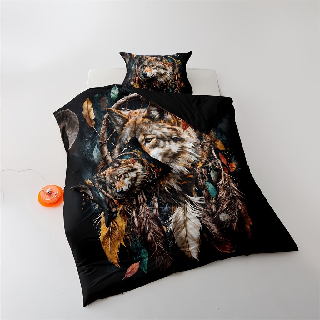 Soft and Comfortable 2/3pcs Wolf Dream Catcher Duvet Cover Twin,Dream Catcher Bedding Set,Dream Catcher Bed Sets