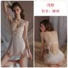 Sweet Embroidered Lace Plus Chest Pad Deep V Seduction Satin Nightdress Robe Women's Home Set