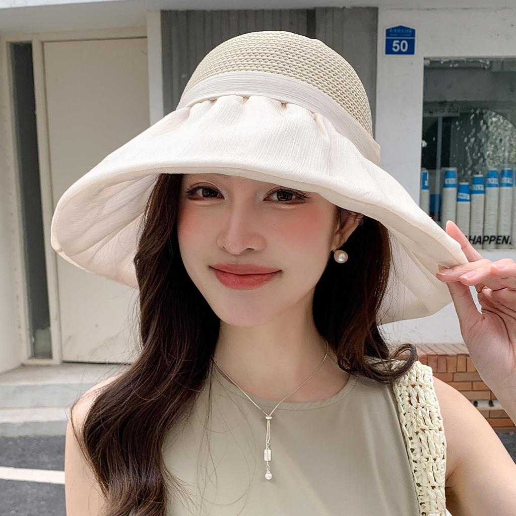 Big eaves anti-ultraviolet colored glue bucket hat women's high-end beach hat summer sun hat show face small spring