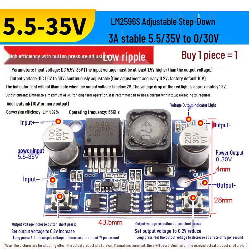Modulo Convertitore Buck DC-DC Regolabile LM2596S: Regolatore di Tensione ad Alta Potenza da 24V a 12V, 5V, 3.3V