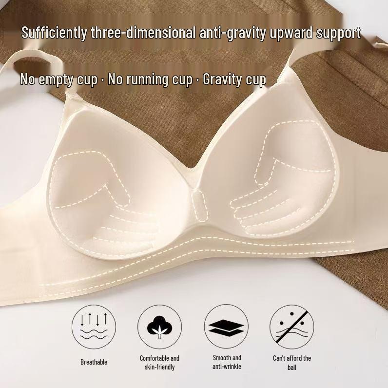Seamless Push-Up Comic Bra for Small Chests, Side Support, Outward-Expanding, Fixed Cup