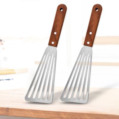 Fish Turner Not Sticky Wooden Handle Heat Resistant Stainless Steel Lightweight Cooking Shovel for Home
