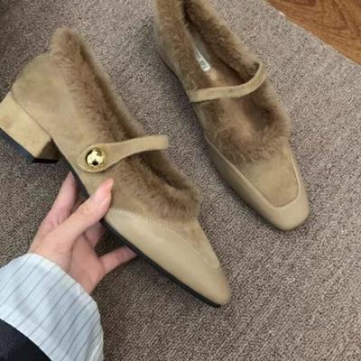 Elegant Women's Fleece-lined Vintage French Style Boots Winter Outerwear 2024 New Style Rubber Upper Summer Wear Flats