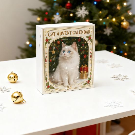 Christmas Cat Lover Advent Calendar PVC Ornament for Tree Decor 24-Day Countdown Box Gift for Kids Family