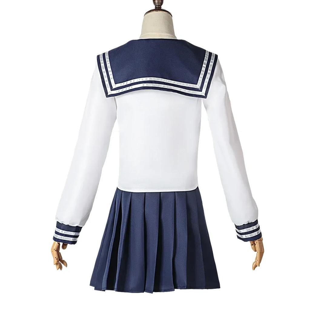 Cosplay Costume Anime Yuyutsu Kashin Amanai Riko JK Dresses Uniform Sailor Navy Blue πλισέ φούστα+ Top+παπιγιόν+σετ κάλτσες κεφαλής