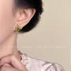 Vintage Olive Green Zircon Flower Stud Earrings - Retro Court Style with Heavy Industry Elegance for Women
