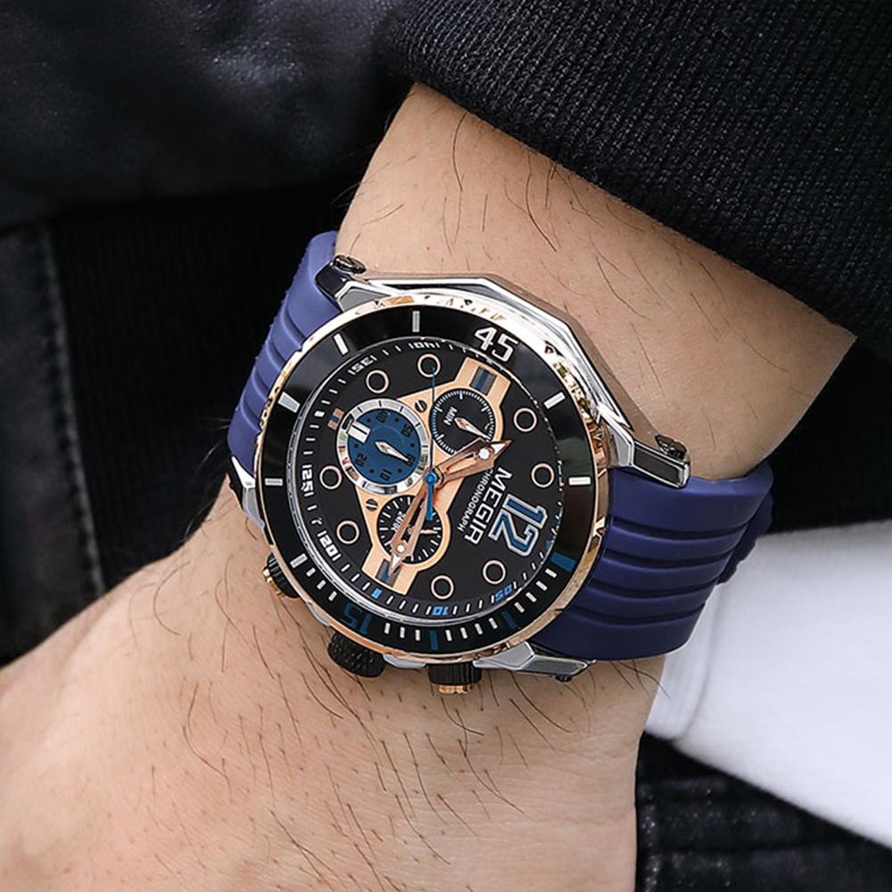 Fashion Waterproof Quartz Watches for Men Luxury Military Sport Chronograph Wristwatch with Silicone Strap