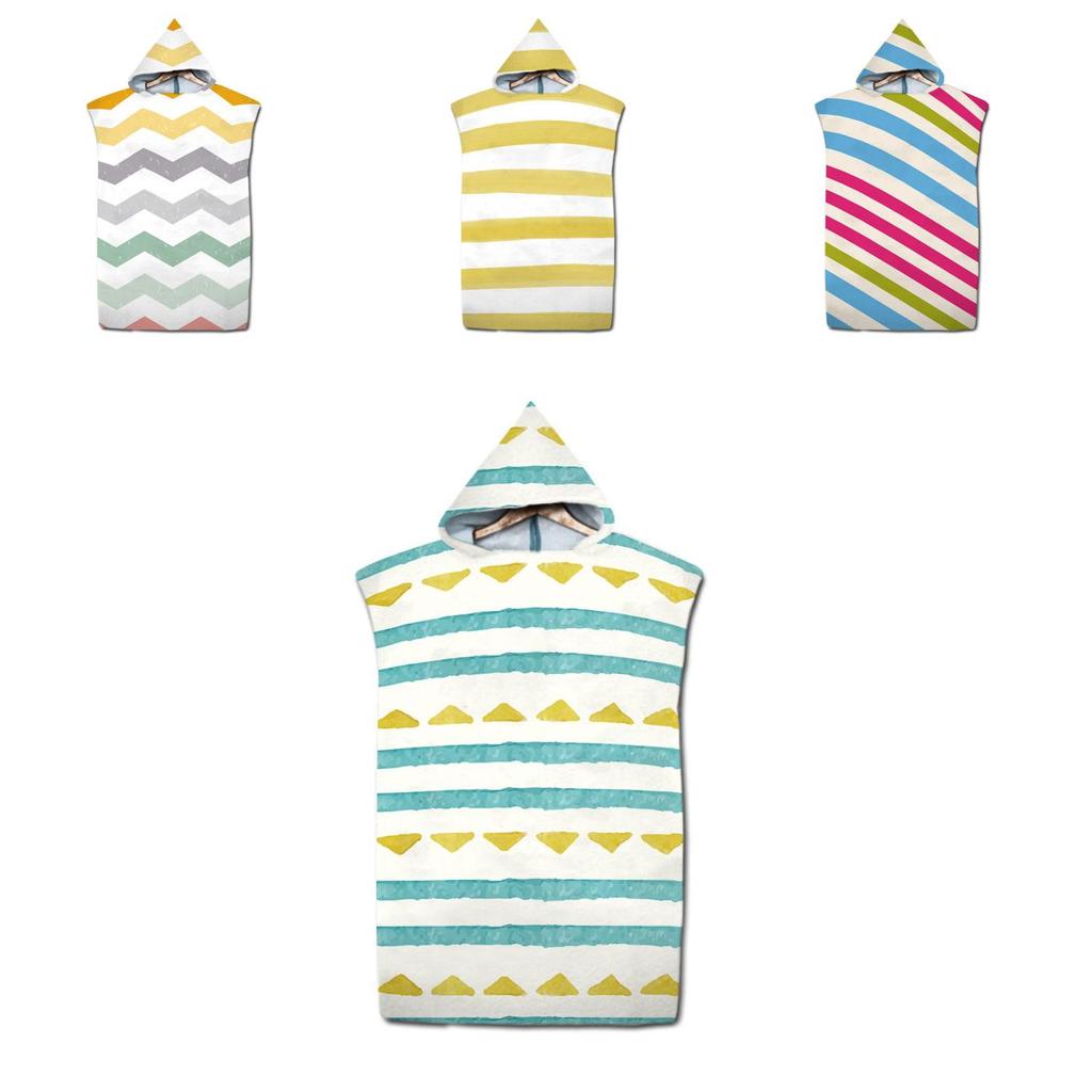 Striped Quick Drying Hooded Bathrobe For Swimming And Beach Vacation