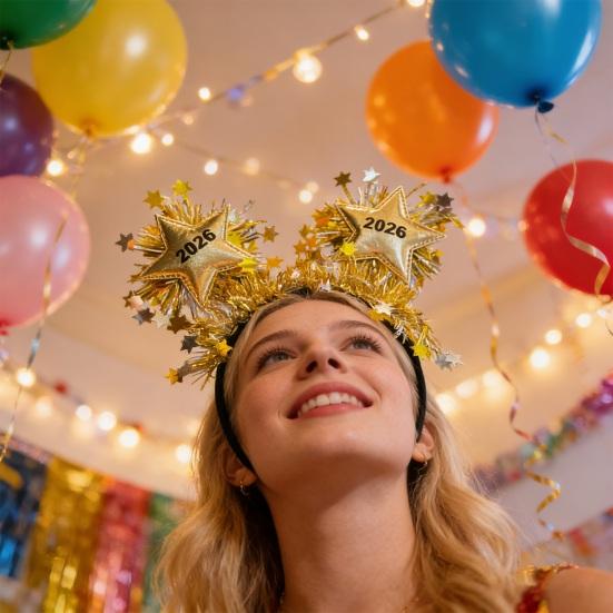 Hair Hoop Golden Design 2026 New Year Headband Party Decoration Photography Prop New Year Eve Gift