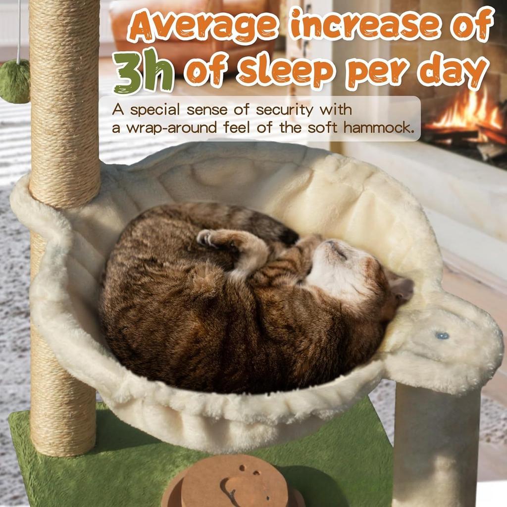 Wooden cat scratching column vertical small cat tree tower with hammock household pet cat climbing integrated frame to relieve boredom toys