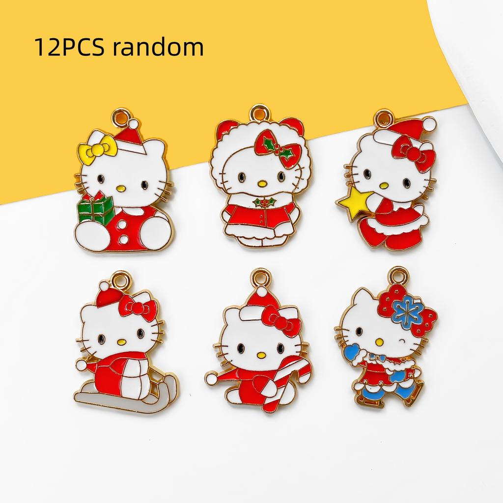12/30PCS Cartoon Christmas Cat DIY Accessories Winter Katy Cat Alloy Drip Oil Bag Decorations Small Pendants