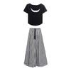 Last Piece: Cut Label Fake Two-Piece T-Shirt & Wide-Leg Skirt Pants Set