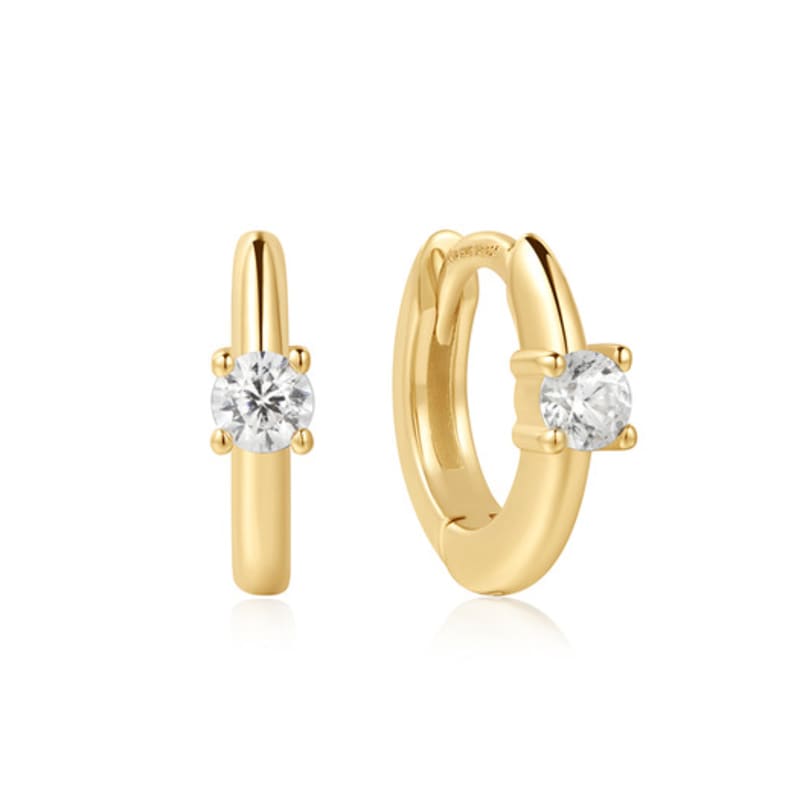 ANIA HAIE Gold Solitaire Cubic Zirconia Mini 925 Silver Ring Earrings E061-03G